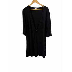 Merona Black Empire Waist Dress Tunic Top 3/4 Sleeve Ring Detail Stretch Size Me